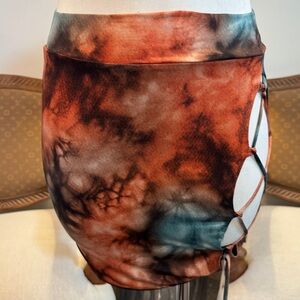 MEEK Vintage 2000s Orange Tie Dye Mini Skirt Drawstring Detail Grunge Punk Y2K S